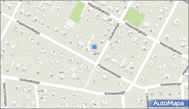 Sulejówek, Okulickiego-Niedźwiadka Leopolda, gen., 28, mapa Sulejówek