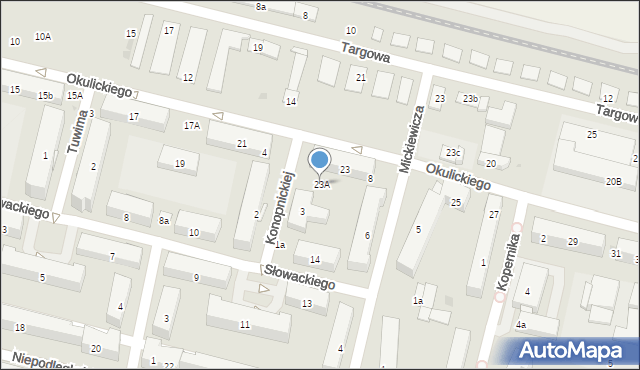 Świdnik, Okulickiego-Niedźwiadka Leopolda, gen., 23A, mapa Świdnika