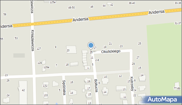 Toruń, Okulickiego-Niedźwiadka Leopolda, gen., 15, mapa Torunia