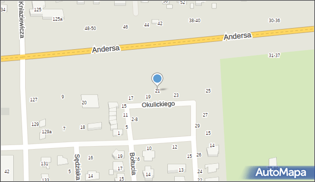 Toruń, Okulickiego-Niedźwiadka Leopolda, gen., 21, mapa Torunia