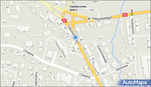 Wałcz, Okulickiego Leopolda, gen., 32, mapa Wałcz