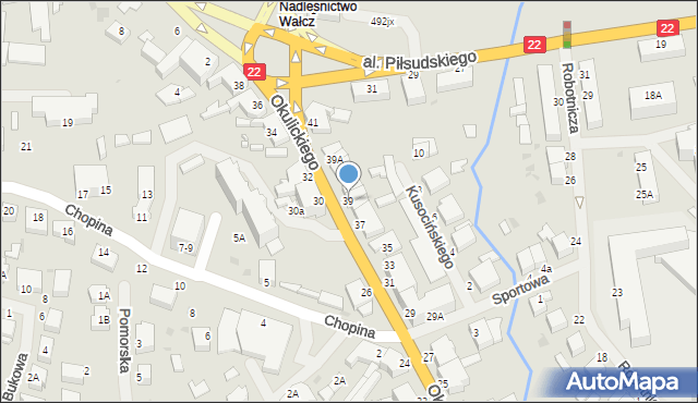 Wałcz, Okulickiego-Niedźwiadka Leopolda, gen., 39, mapa Wałcz
