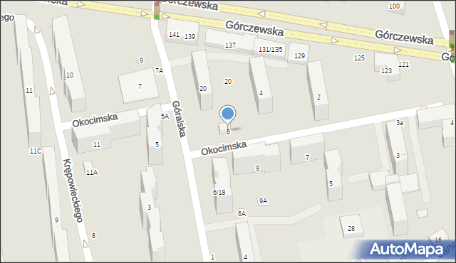 Warszawa, Okocimska, 6, mapa Warszawy