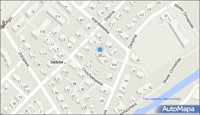 Warszawa, Okrężna, 101A, mapa Warszawy