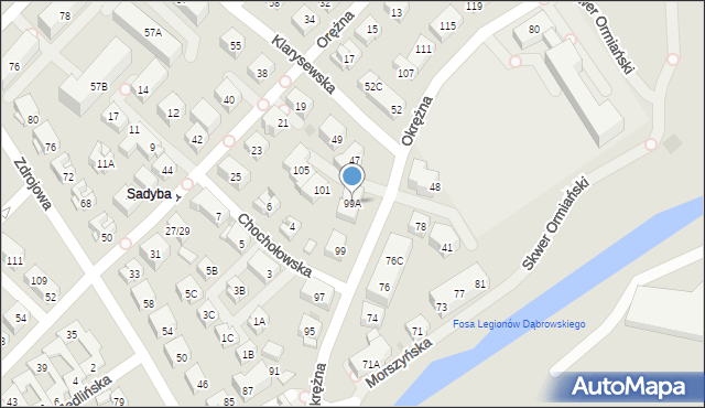 Warszawa, Okrężna, 99A, mapa Warszawy