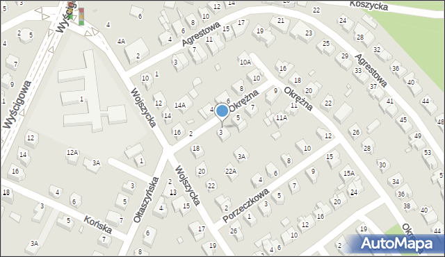 Wrocław, Okrężna, 3A, mapa Wrocławia