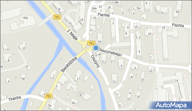 Andrychów, Olszyny, 1, mapa Andrychów