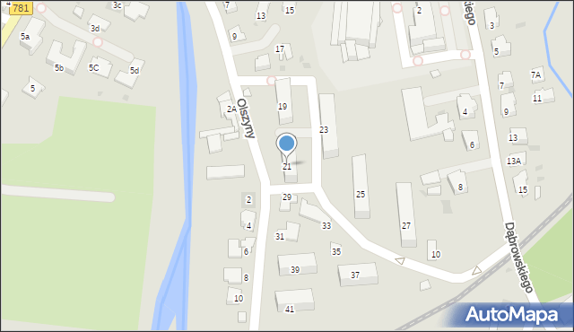 Andrychów, Olszyny, 21, mapa Andrychów