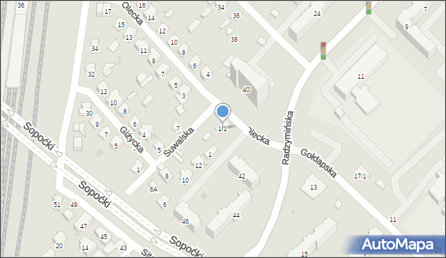 Białystok, Olecka, 1/1, mapa Białegostoku