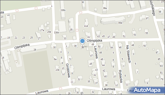 Bielsko-Biała, Olimpijska, 38, mapa Bielsko-Białej
