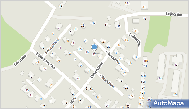 Bielsko-Biała, Oleandrów, 17, mapa Bielsko-Białej