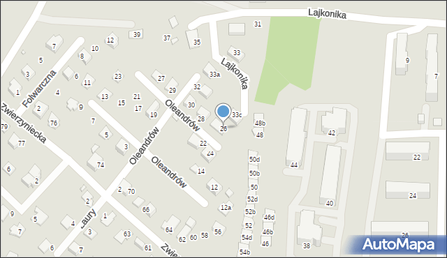 Bielsko-Biała, Oleandrów, 26, mapa Bielsko-Białej