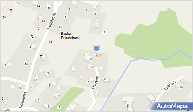 Bystra, Olszyny, 10, mapa Bystra