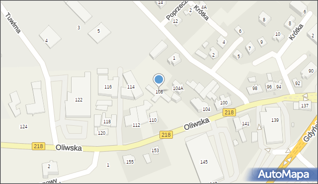 Chwaszczyno, Oliwska, 108, mapa Chwaszczyno