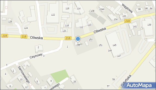 Chwaszczyno, Oliwska, 155, mapa Chwaszczyno