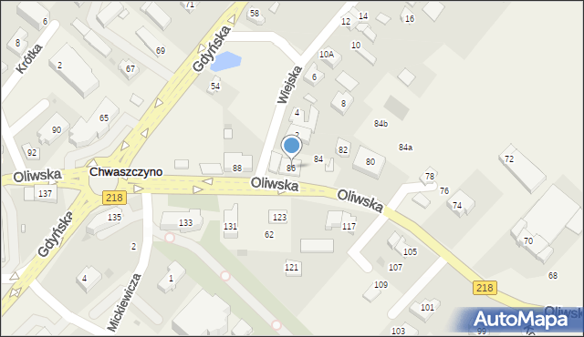 Chwaszczyno, Oliwska, 86, mapa Chwaszczyno