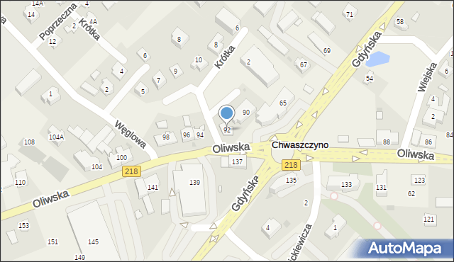 Chwaszczyno, Oliwska, 92, mapa Chwaszczyno