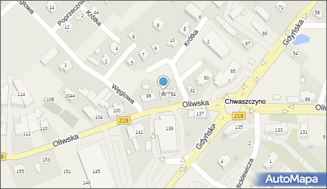 Chwaszczyno, Oliwska, 96, mapa Chwaszczyno