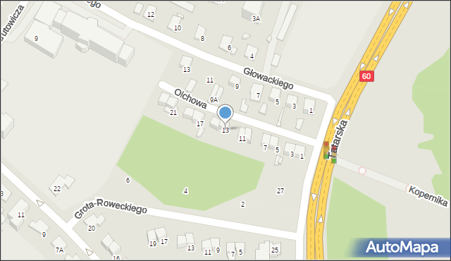 Ciechanów, Olchowa, 13, mapa Ciechanów