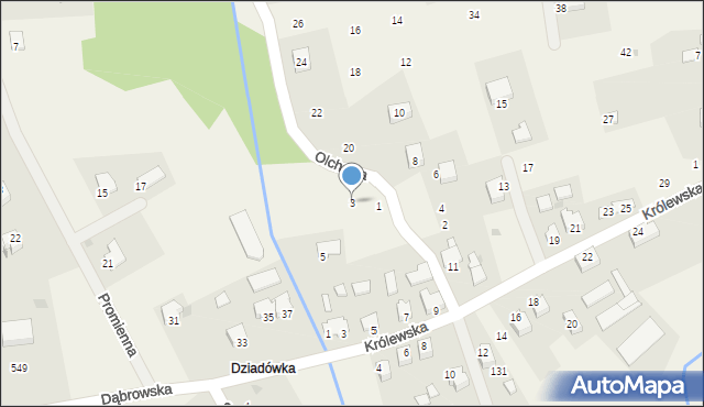 Dąbrowa Szlachecka, Olchowa, 3, mapa Dąbrowa Szlachecka