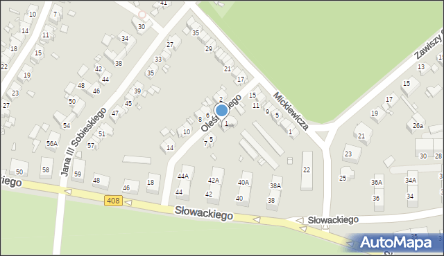 Gliwice, Oleśnickiego, 3, mapa Gliwic