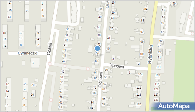 Gliwice, Olchowa, 58, mapa Gliwic