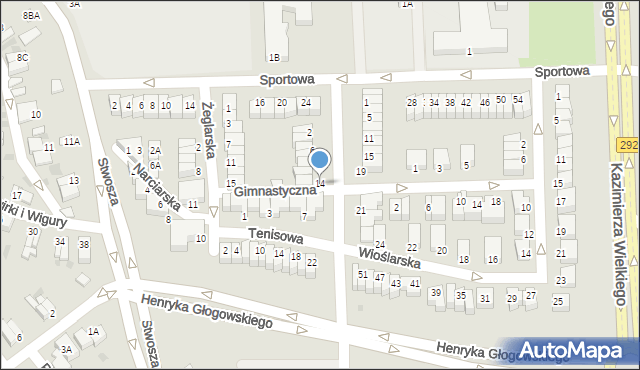 Głogów, Olimpijska, 14, mapa Głogów
