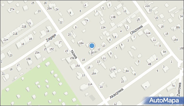Grodzisk Mazowiecki, Olszowa, 14, mapa Grodzisk Mazowiecki