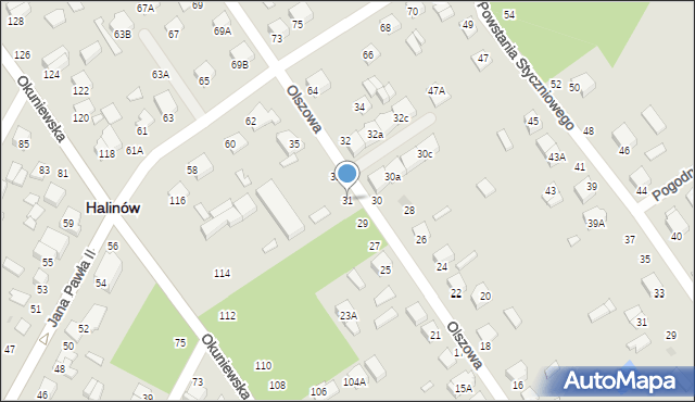Halinów, Olszowa, 31, mapa Halinów