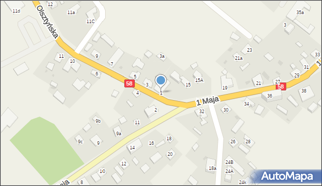 Jedwabno, Olsztyńska, 1, mapa Jedwabno