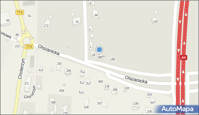 Kraków, Olszanicka, 160, mapa Krakowa