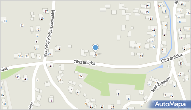 Kraków, Olszanicka, 30, mapa Krakowa