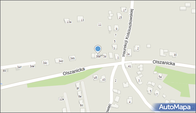 Kraków, Olszanicka, 34a, mapa Krakowa