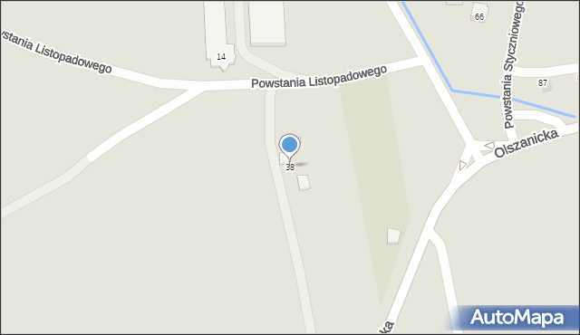 Kraków, Olszanicka, 38, mapa Krakowa