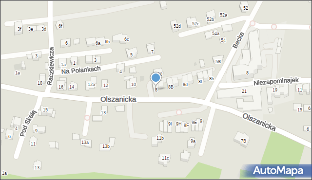 Kraków, Olszanicka, 8, mapa Krakowa