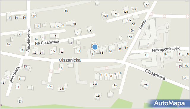 Kraków, Olszanicka, 8A, mapa Krakowa