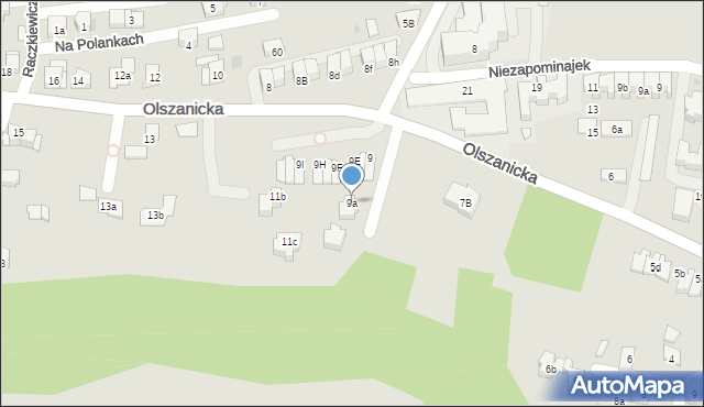 Kraków, Olszanicka, 9a, mapa Krakowa