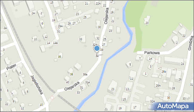 Krosno, Olejarska, 34, mapa Krosna