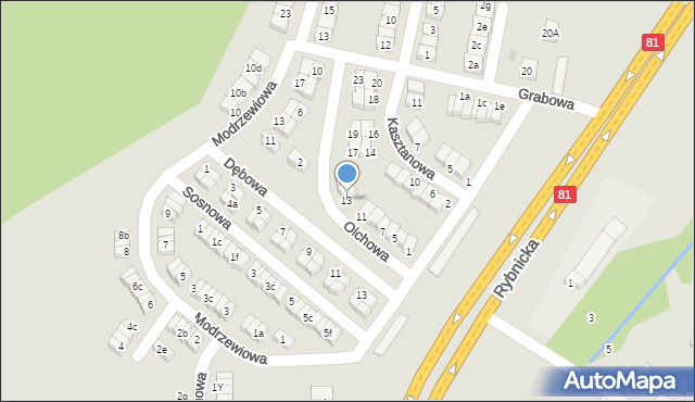 Łaziska Górne, Olchowa, 13, mapa Łaziska Górne