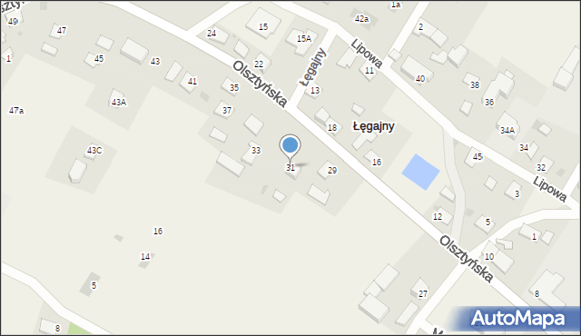 Łęgajny, Olsztyńska, 31, mapa Łęgajny