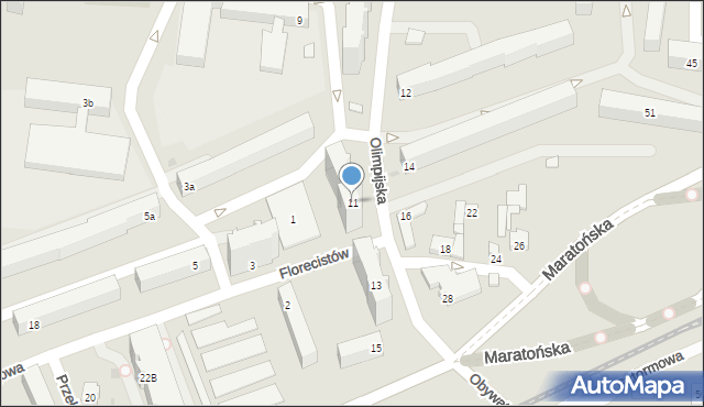 Łódź, Olimpijska, 11, mapa Łodzi