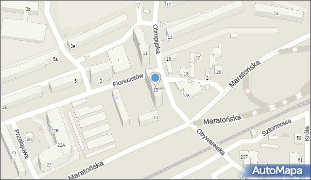 Łódź, Olimpijska, 13, mapa Łodzi