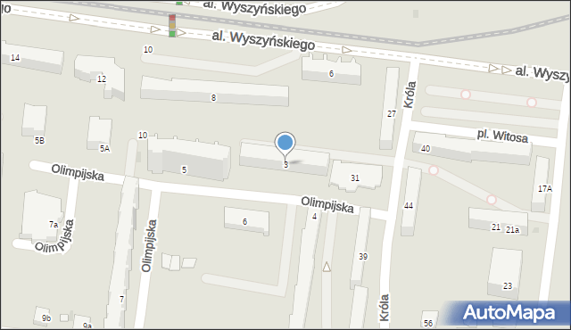 Łódź, Olimpijska, 3, mapa Łodzi