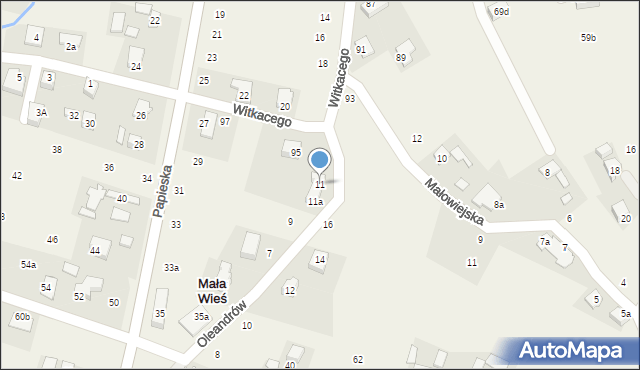 Mała Wieś, Oleandrów, 11, mapa Mała Wieś