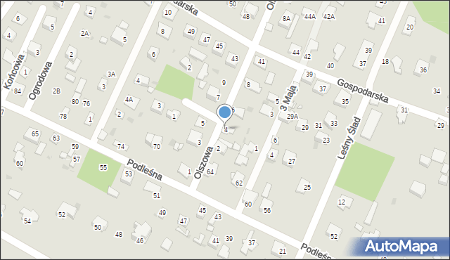 Milanówek, Olszowa, 4, mapa Milanówek