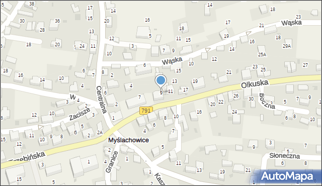 Myślachowice, Olkuska, 9, mapa Myślachowice