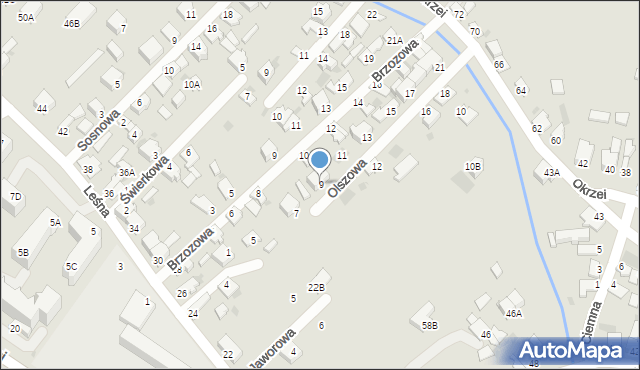 Myszków, Olszowa, 9, mapa Myszków