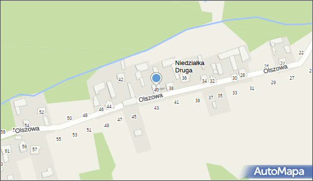 Niedziałka Druga, Olszowa, 40, mapa Niedziałka Druga