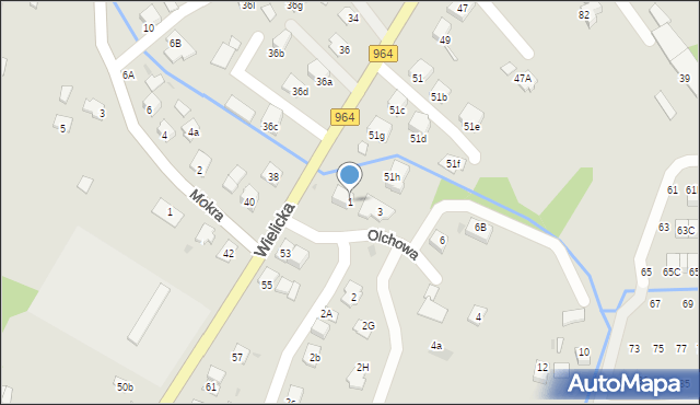 Niepołomice, Olchowa, 1, mapa Niepołomice