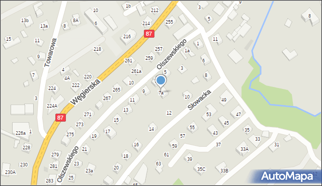 Nowy Sącz, Olszewskiego Karola, 7a, mapa Nowego Sącza
